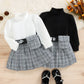 Costume à carreaux style coréen pour enfants, automne-hiver, haut à col roulé et rayures en coton