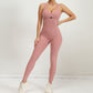 Dance Belly Contracting Peach Hip Sports Stretch Tight Jumpsuit
