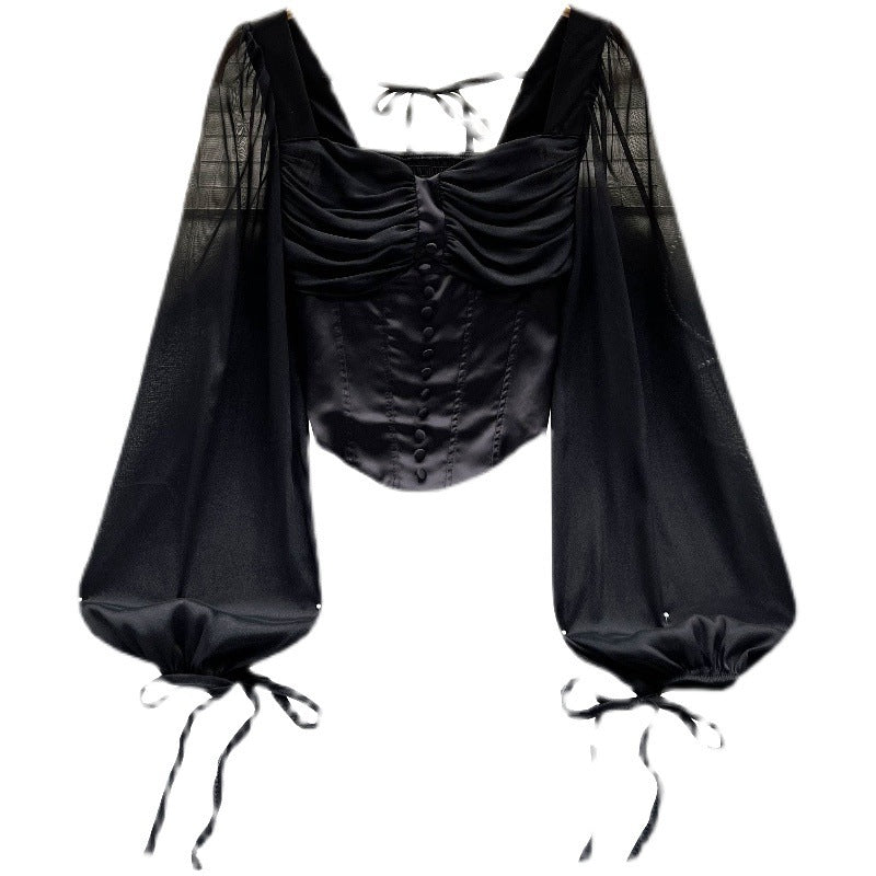 Women's Square Neck Puff Sleeve Long Sleeve Shirt