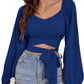 Top Women's Exposed Navel Lantern Sleeve Off-the-shoulder Collar