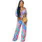 Women's Wear Irregular Pattern Long-sleeved Trousers V-neck Two-piece Suit