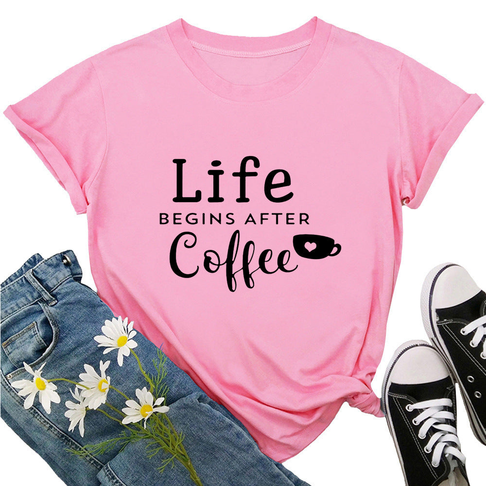 Letter Loose Round Neck T-shirt