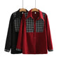 Women's Loose And Thin Plaid Stitching Base Long-sleeved Shirt