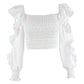 Women's Irregular Pleated Ruffled Long Sleeve Top