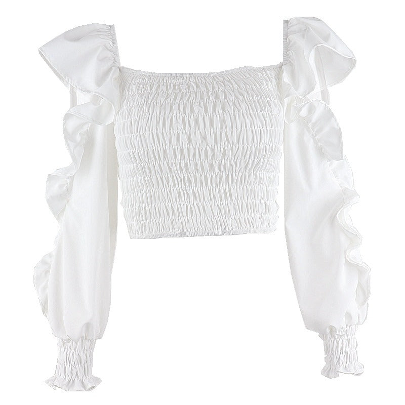 Women's Irregular Pleated Ruffled Long Sleeve Top