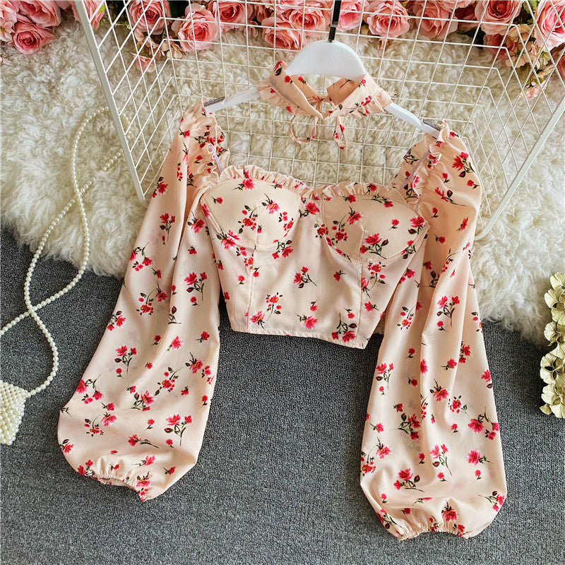 Short Puff Sleeve High Waist Crop Top Women's Clothing