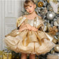 New Gold Satin One Year Old Celebration Dress Western Style Baby Girl Princess Dress