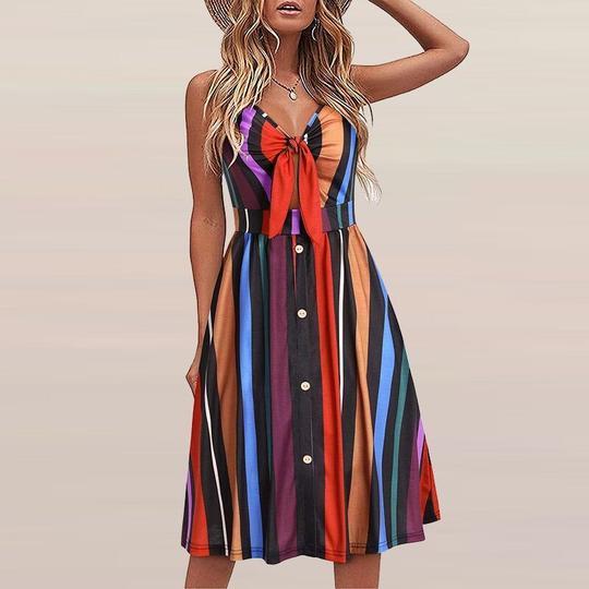 Summer New Print Suspender Backless Dress