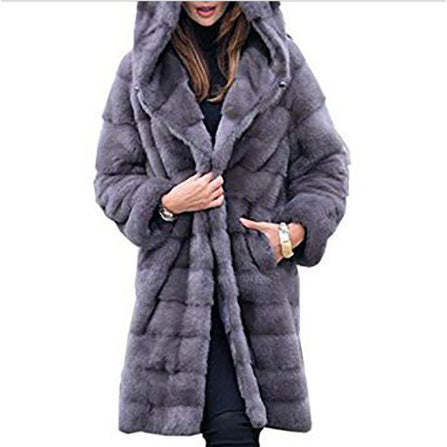 Manteau à capuche ample en peluche de couleur unie en fausse fourrure