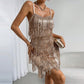 Robe de cocktail à bretelles pailletées et à pompons, robe de soirée, jupe courte