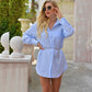 European And American Women's Lapel Shirt Autumn New Plaid Mid-length