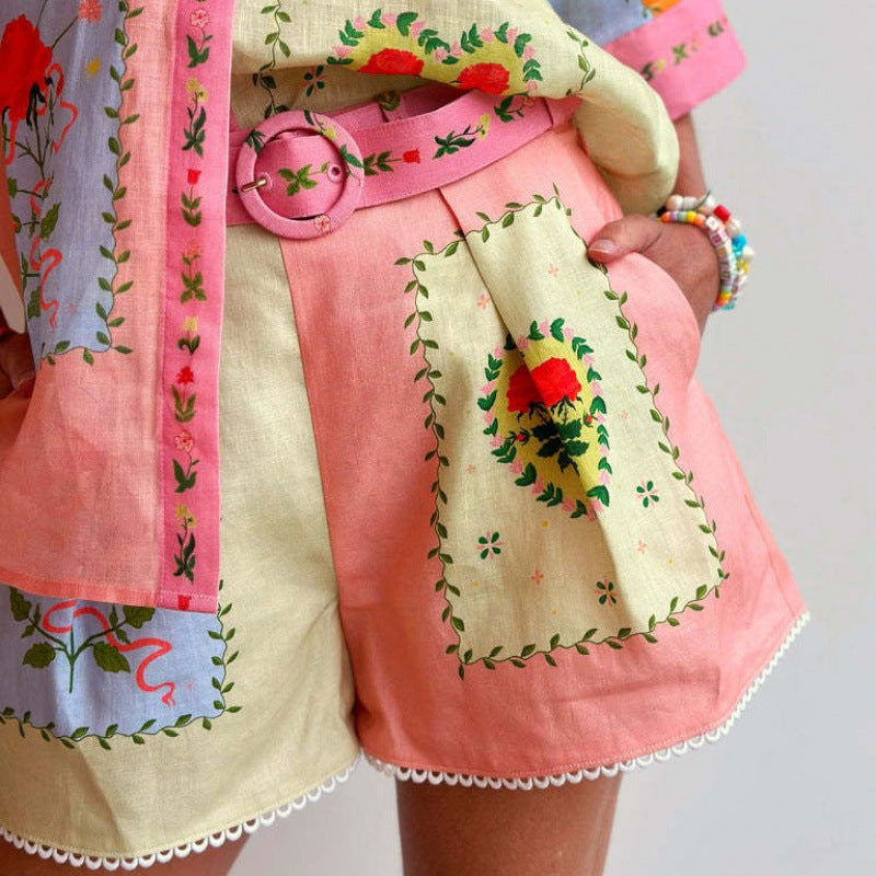 Casual Linen Temperament Shirt Shorts Suit
