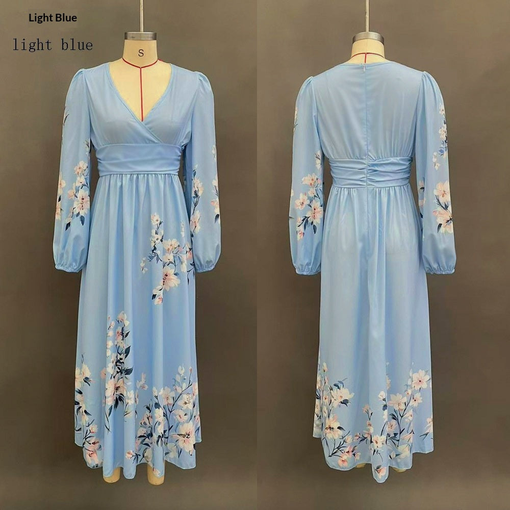 Womens Spring Chiffon Long-Sleeve Pleated Dress