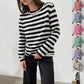 Pull rayé à manches longues en tricot, pull polyvalent, vêtements pour femmes
