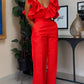 V-neck Flounce Sling Top High Waist Trousers Suit
