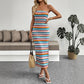 Women's Casual Embroidered Striped Strapless Dress
