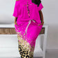 Women's Baroque Leopard Print Diagonal Collar Drawstring Skirt Suit