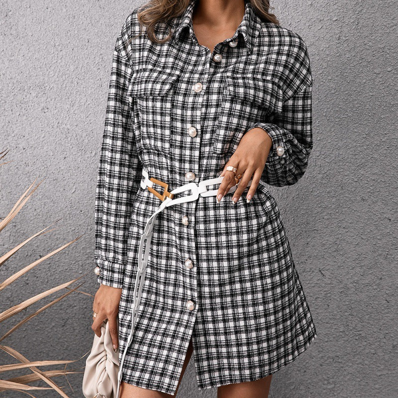 Casual Single Breasted Mid Length Check Shirt Jacket