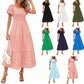 Square Collar Puff Sleeve Pleating Mesh Short Sleeve Dress