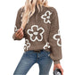 Women's Half-cardigan Zipper Pullover Flower Jacquard Sweater Top