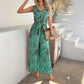 Casual Resort-Style Rayon Printed High-Waisted Jumpsuit With Pockets