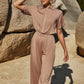Five-quarter Sleeve One-piece Jumpsuit Zipper And Lapel