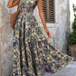 Stylish And Elegant V-neck Short-sleeve Vintage-print Dress