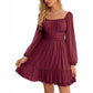 European And American Womens Mesh Long-Sleeve Square-Neck Dress