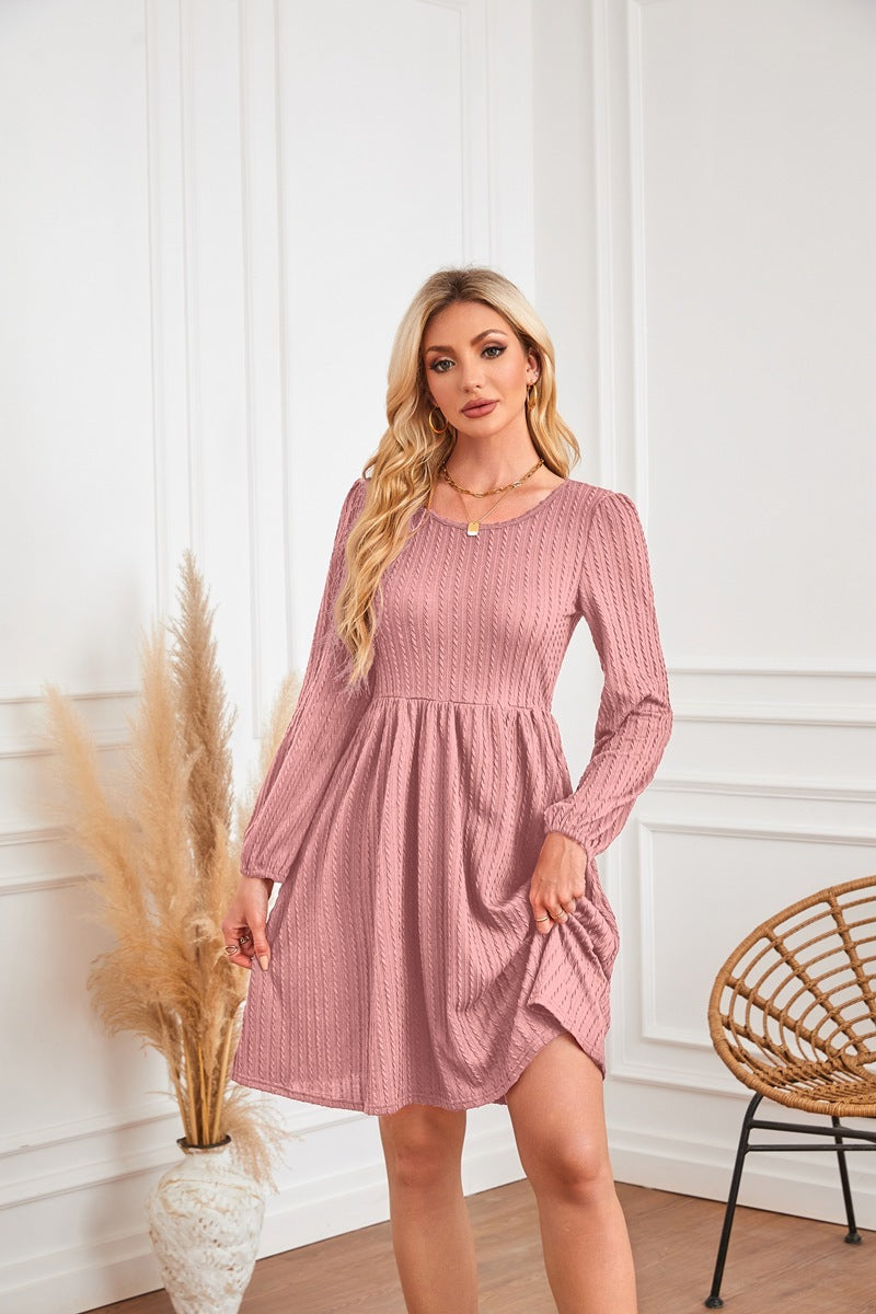 Robe trapèze à manches longues et col rond avec poche