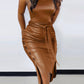 Fashion Casual Solid Color Leather Sleeveless Sheath Slim Fit Dress
