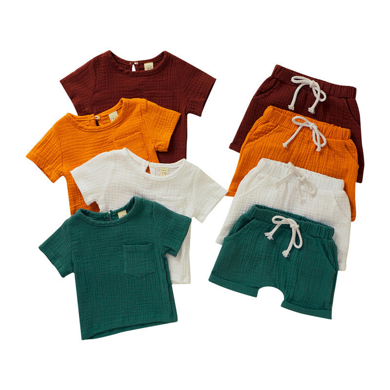 Short à manches courtes en double crêpe de coton deux pièces