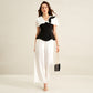 Elegant Commuter Black-and-White Color-Block Shirt Set