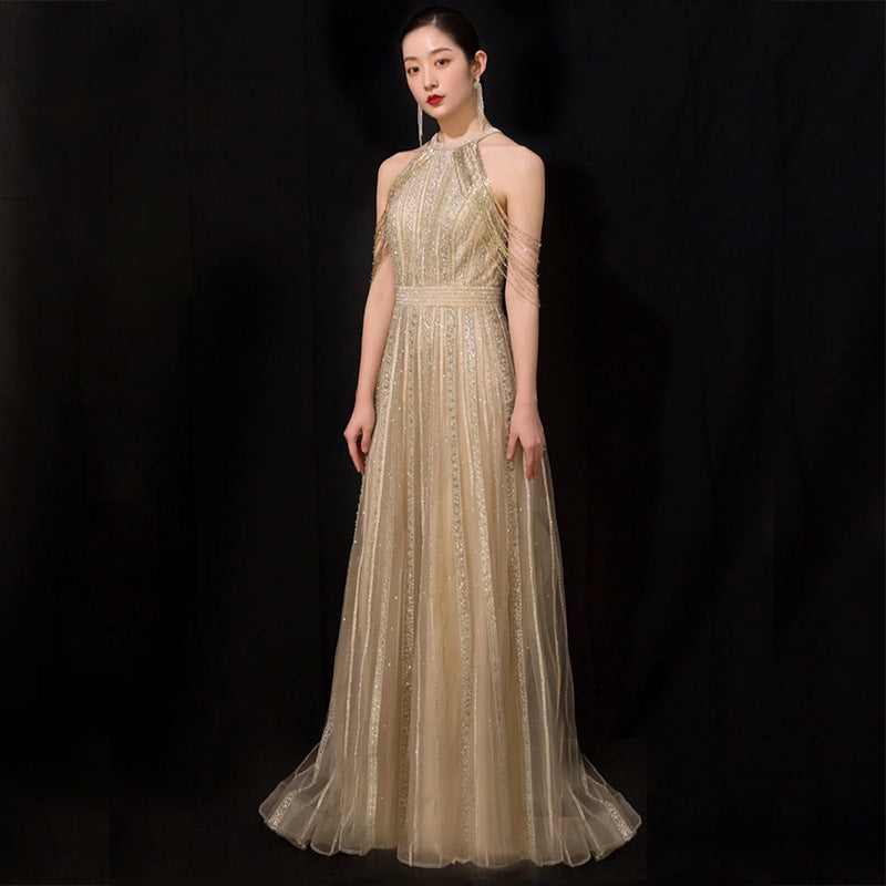 Robe de banquet slim champagne tendance pour femme