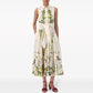 Robe rétro artistique sans manches à revers, imprimée, à lacets, taille ajustée, amincissante, pour femmes