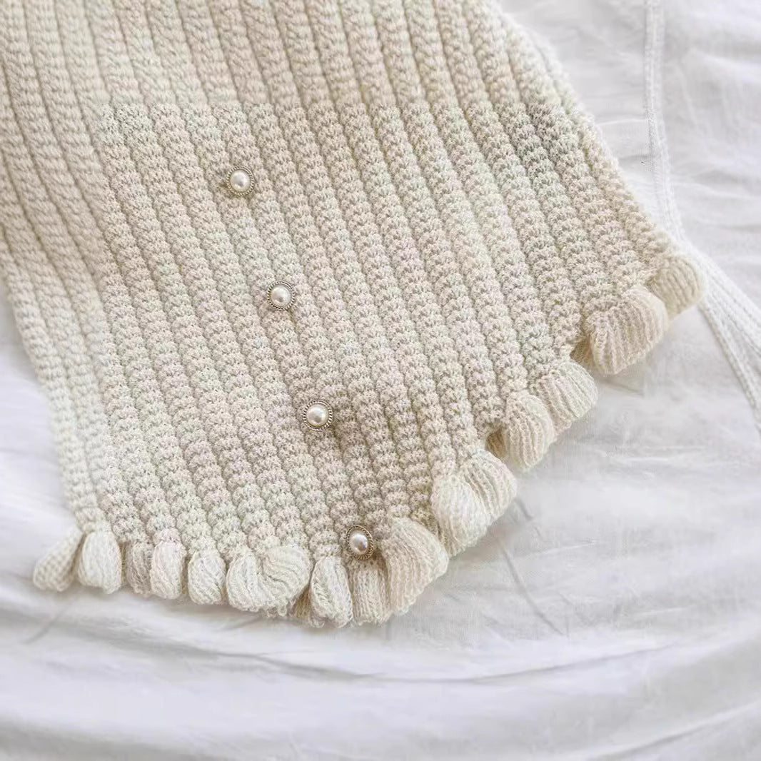 White Knitted Fabric Tube Top New Knitted Slim Fit Single Row Multi-buckle