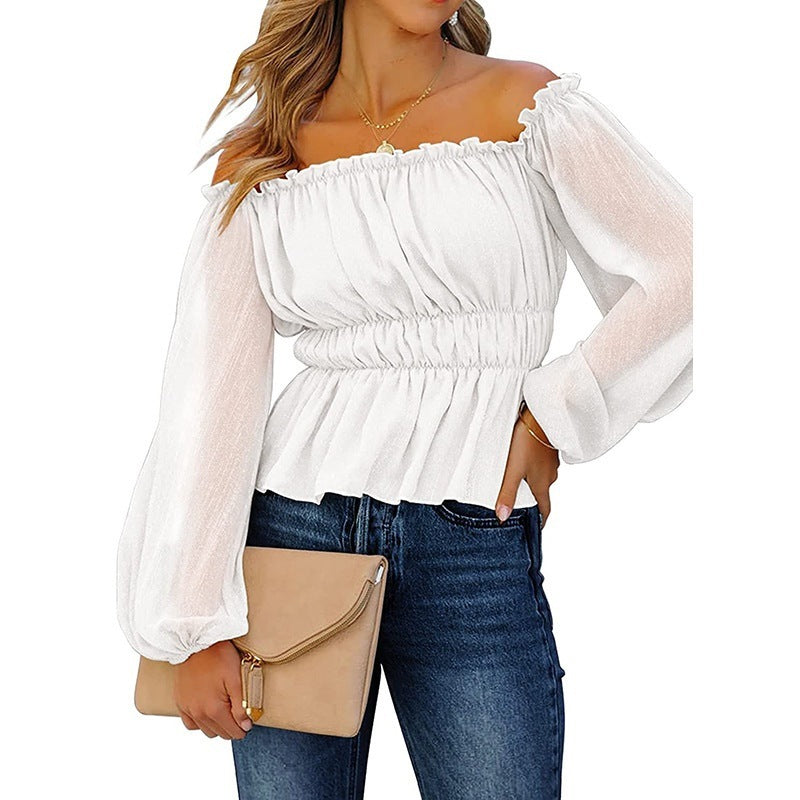 Women's Summer New Long-sleeved Casual Off-shoulder Shirt