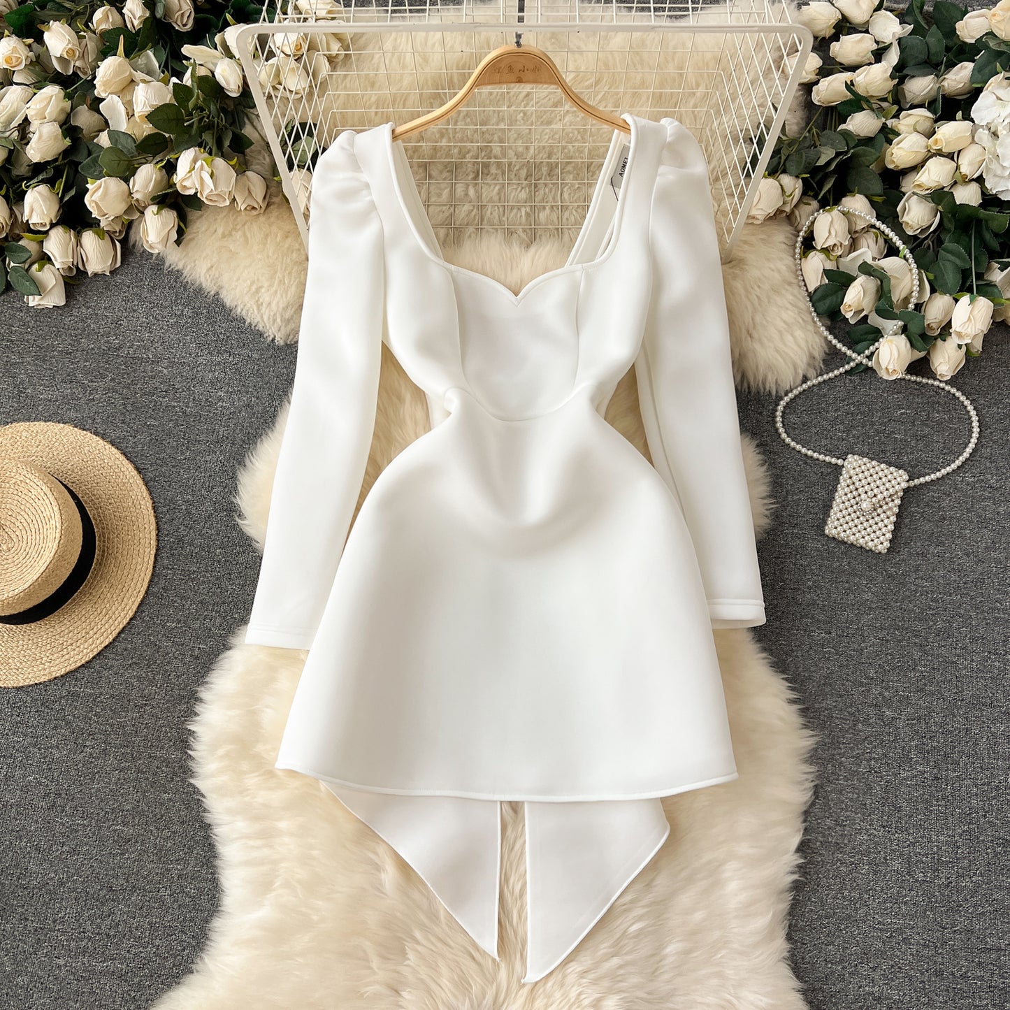 Women's Hollowed-Out Backless Dress With Bow Decoration And Defined Waist