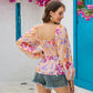 Chemise en mousseline à manches longues pour femme, col carré, imprimé floral, manches lanternes