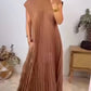 Robe longue plissée à manches courtes et col rond pour femme
