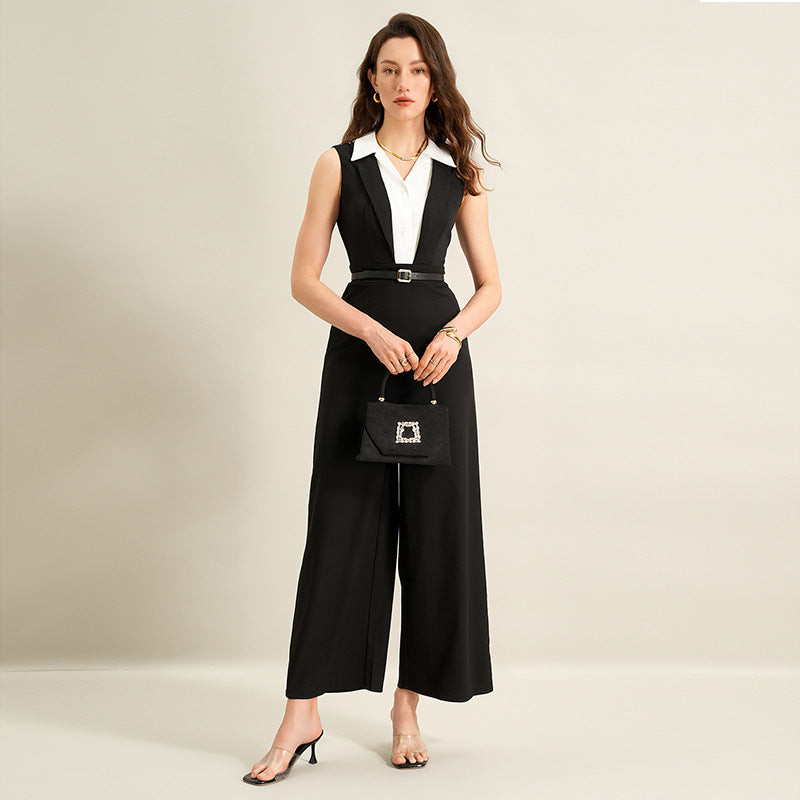 Black And White Contrast Sleeveless Jumpsuit