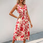 Sleeveless Red Floral-print Dress With A Bow Detail