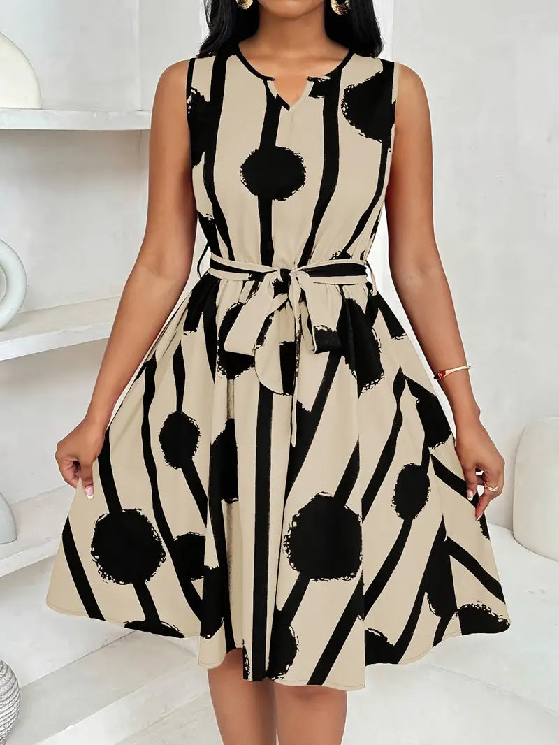 Womens European And American-style Belted A-line Dress