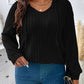 Women's V-neck Hooded Long-sleeved Sunken Stripe Brushed Top