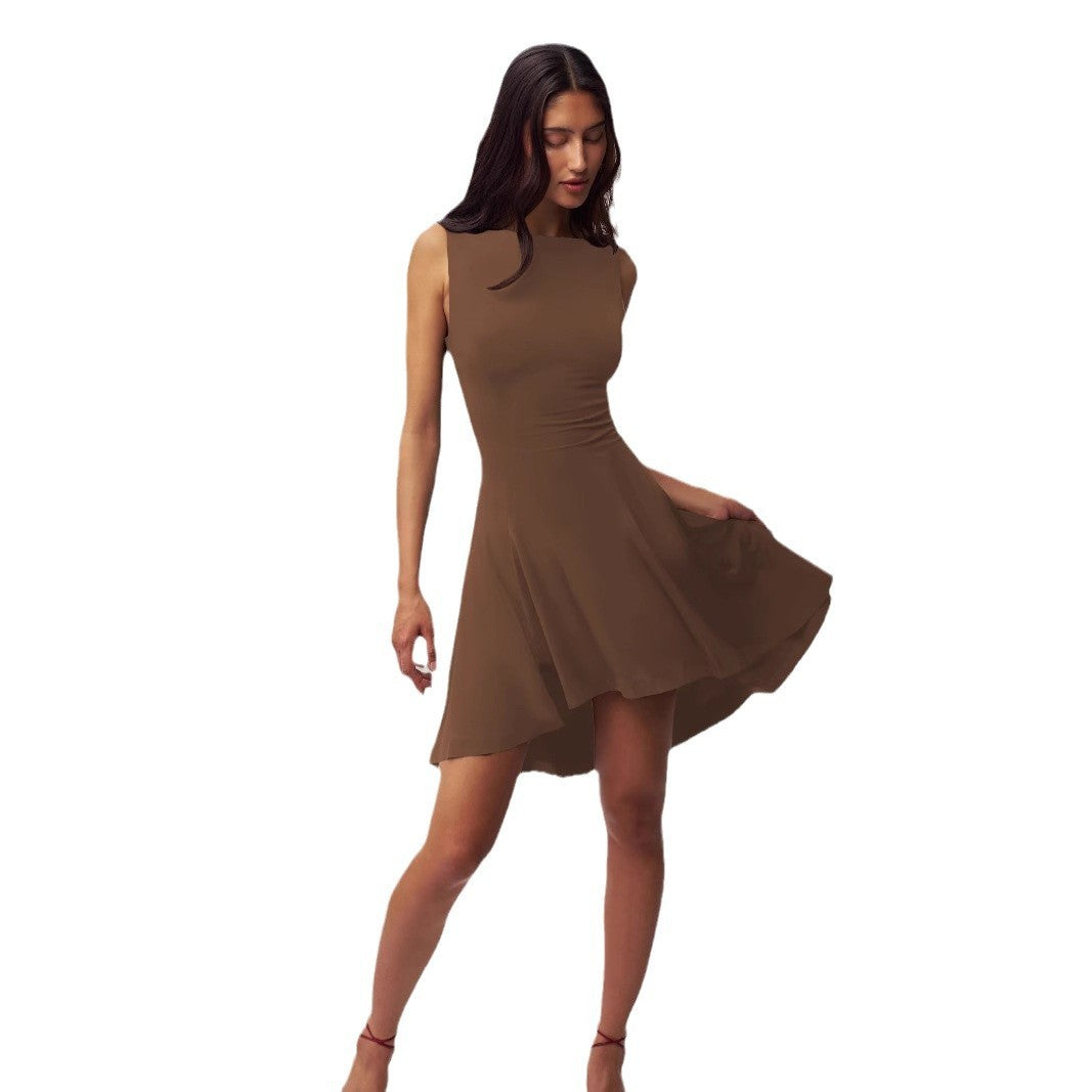 Sleeveless Off-neck Dress Waist Slimming Back