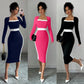 Women's Patchwork Color-block Long-sleeve Bodycon Dress