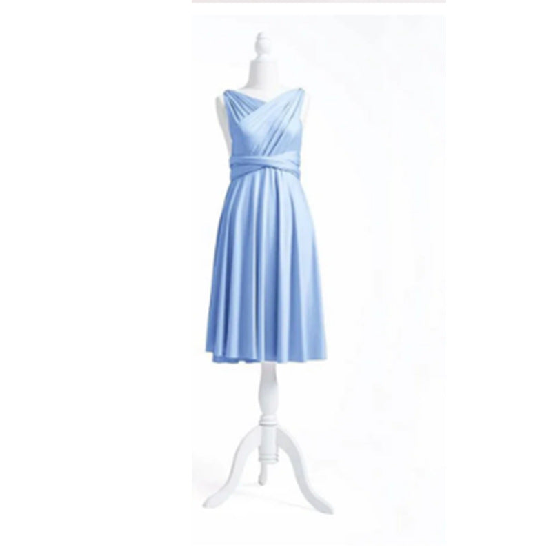 More Than Multiple Wear Rope Cross Backless Bandage One-piece Dress Long And Short