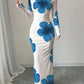 Womens Printed Slim-Fit Long-Sleeve Dress