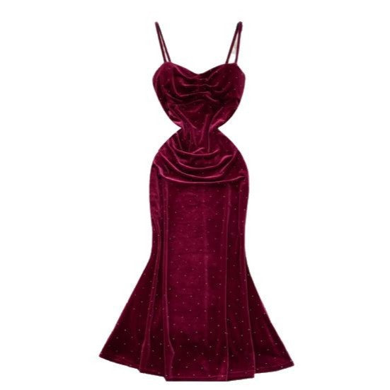 Women's Socialite Pleated Waist Tight Suspender Dress