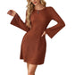 Women's Fashion Textured Backless Bowtie Flared Sleeve Dress