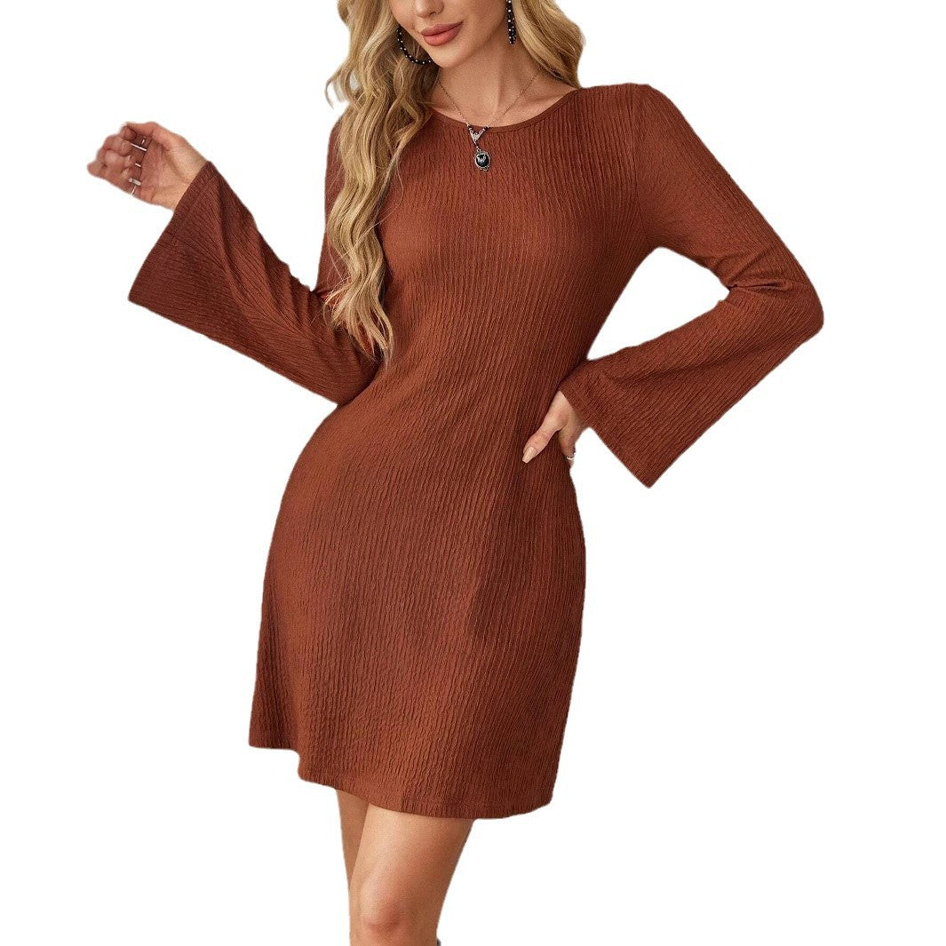 Women's Fashion Textured Backless Bowtie Flared Sleeve Dress